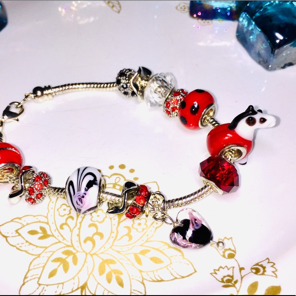 Pandora Style Bracelet, Silver Rope, Glass Beads - Picture 2 of 3